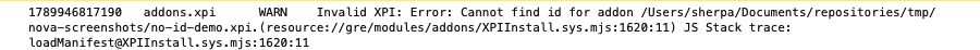 The "Cannot find id for addon" error in the Browser Console in Firefox Nova