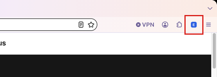 An extension's toolbar button, highlighted, in Firefox