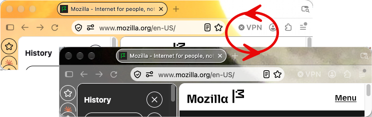Firefox Nova with a theme applied by an extension using browser.theme.update()
