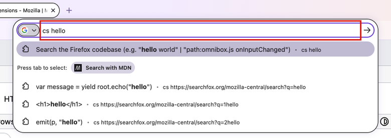 Address bar suggestions from an extension's omnibox keyword in Firefox