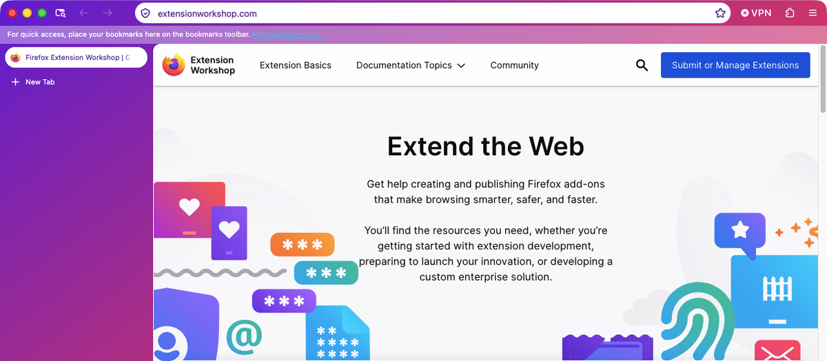 Sunset gradient theme with backgrounds_area set to window, with the gradient covering the toolbars and the vertical tab sidebar